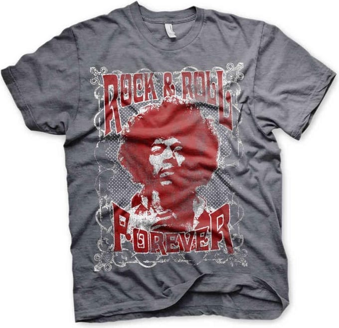 Jimi Hendrix Heren Tshirt -S- Rock 'n Roll Forever Grijs