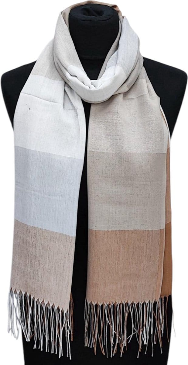 Lange Dunne Sjaal - Geblokt - Khaki/Grijs - 190 x 70 cm (223)