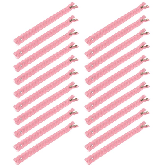 20 Pièces 20CM DIY Dentelle Nylon Fermetures Éclair Spirale Fermeture Éclair Fleur pour Couture Robe de Mariée Artisanat Rose pink