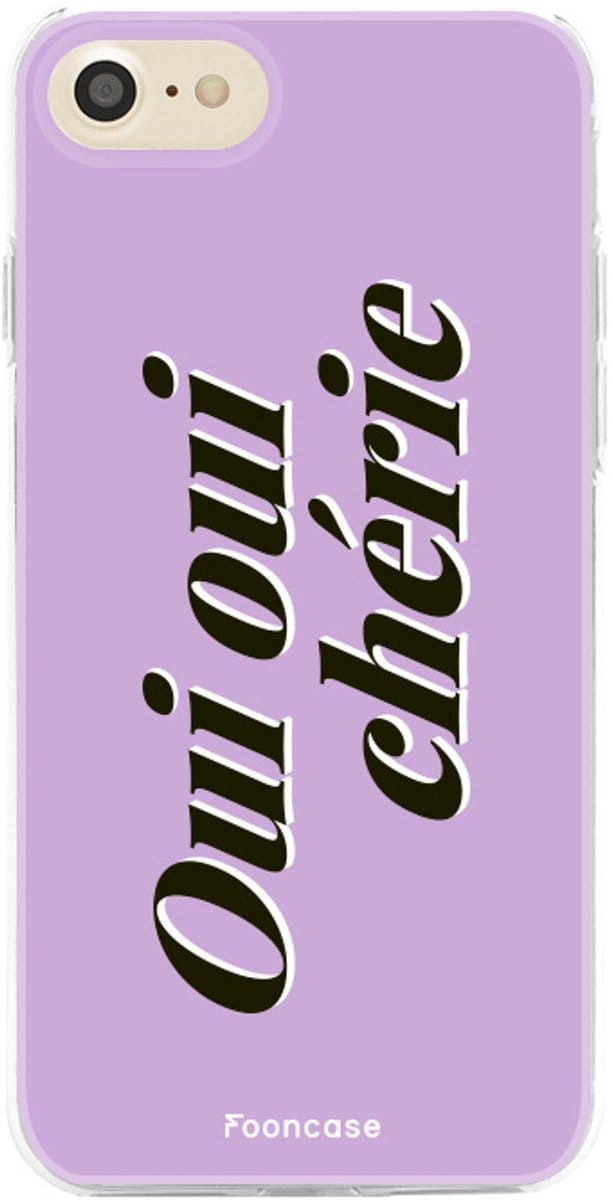 Fooncase Hoesje Geschikt voor iPhone 8 - Shockproof Case - Back Cover / Soft Case - Oui Oui Chérie / Lila Paars & Wit