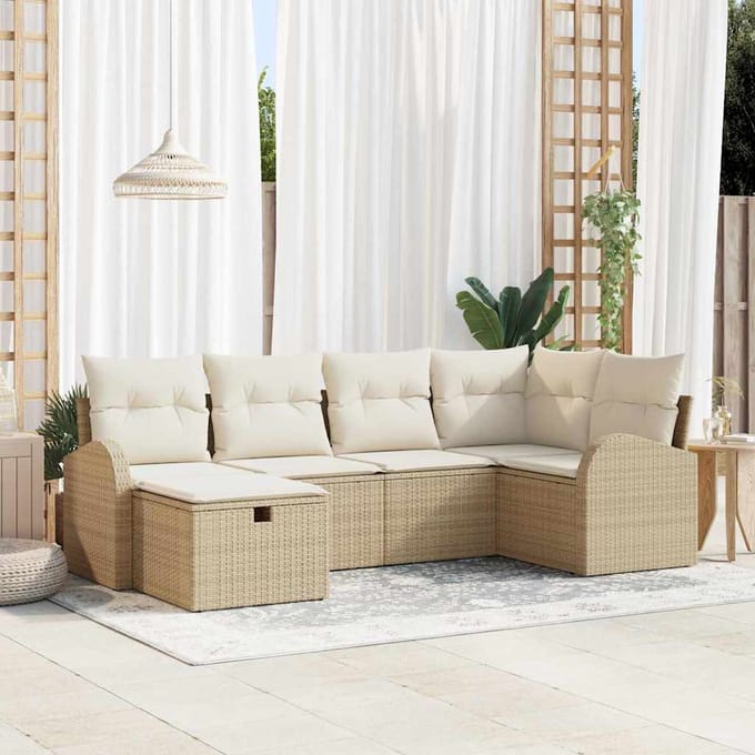 vidaXL - Bankstel - 6 - st - Beige - en - Crème - poly - rattan
