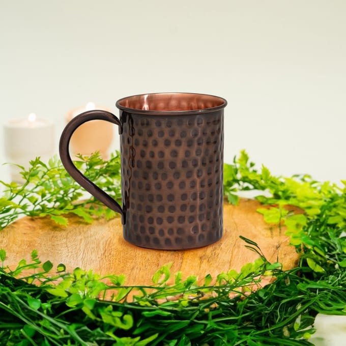 Puur koperen mok gehamerd antique – 400 ml (150 g; zware uitvoering)