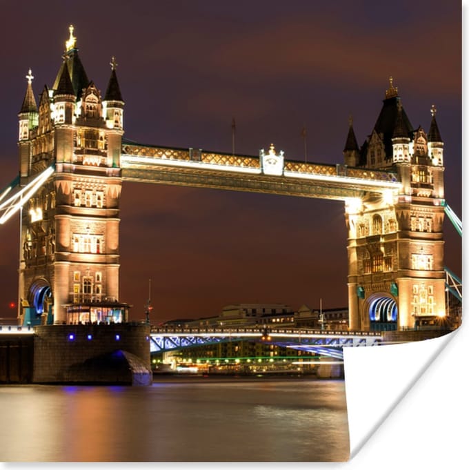 Poster Londen - Nacht - Brug - 30x30 cm