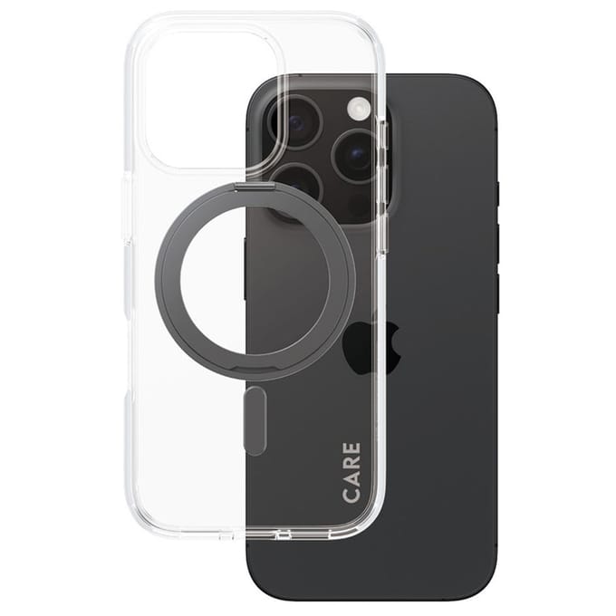CARE by PanzerGlass Feature Case - Transparant w. - Zwart Kickstand & MagSafe iPhone 16 Pro