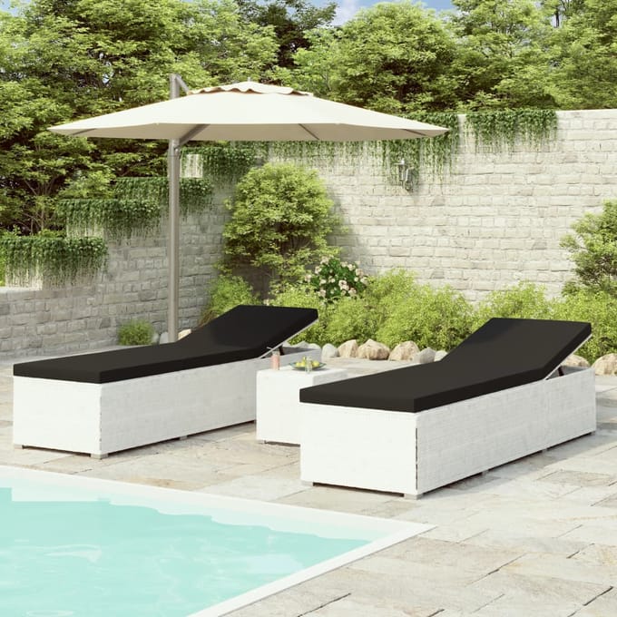 vidaXL - 3-delige - Ligbeddenset - met - theetafel - poly - rattan - wit