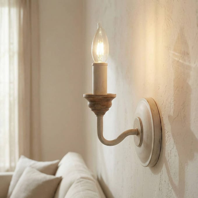 Feiss LED Wandlamp Hartsville | 1X E14 Max 40W | Chalk Washed/Beachwood