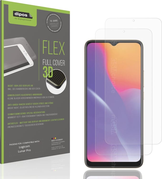 dipos FLEX – 2x Matte Screenprotector geschikt voor Logicom Lunar Pro | Volledige Schermbescherming | Case-Friendly
