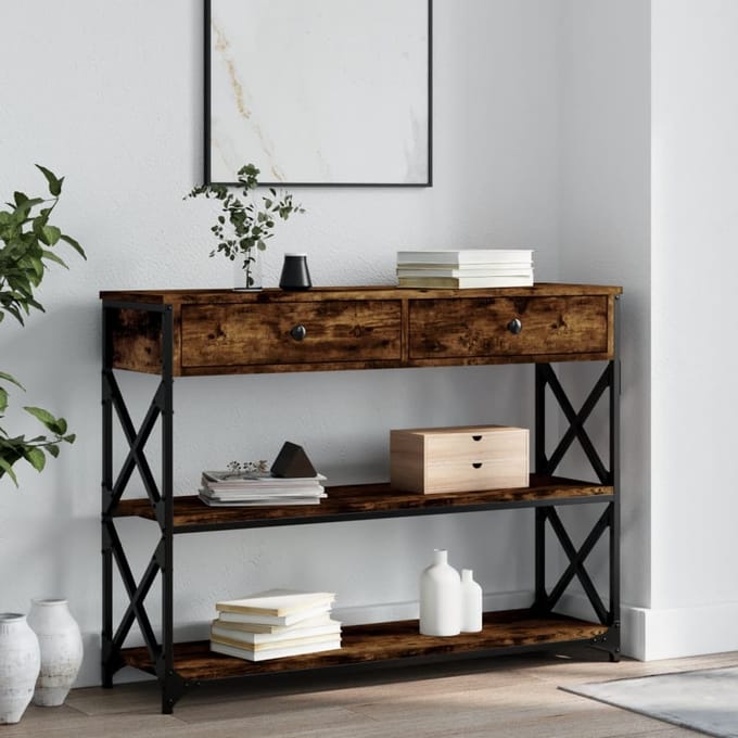 vidaXL - Wandtafel - 100x28x75 - cm - bewerkt - hout - gerookt - eikenkleurig