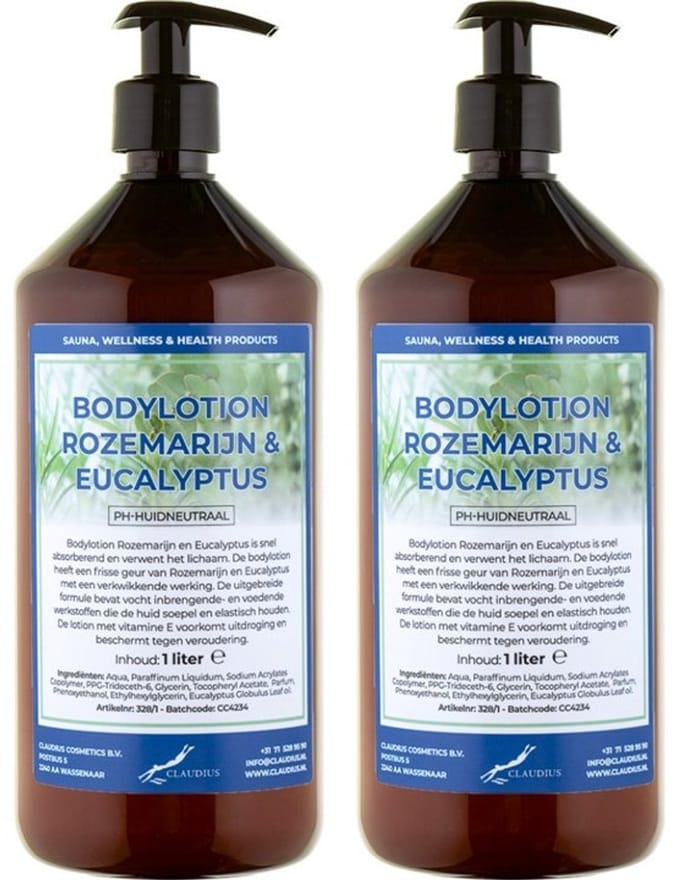 Bodylotion Rozemarijn & Eucalyptus 1 Liter - met gratis pomp - set van 2 stuks