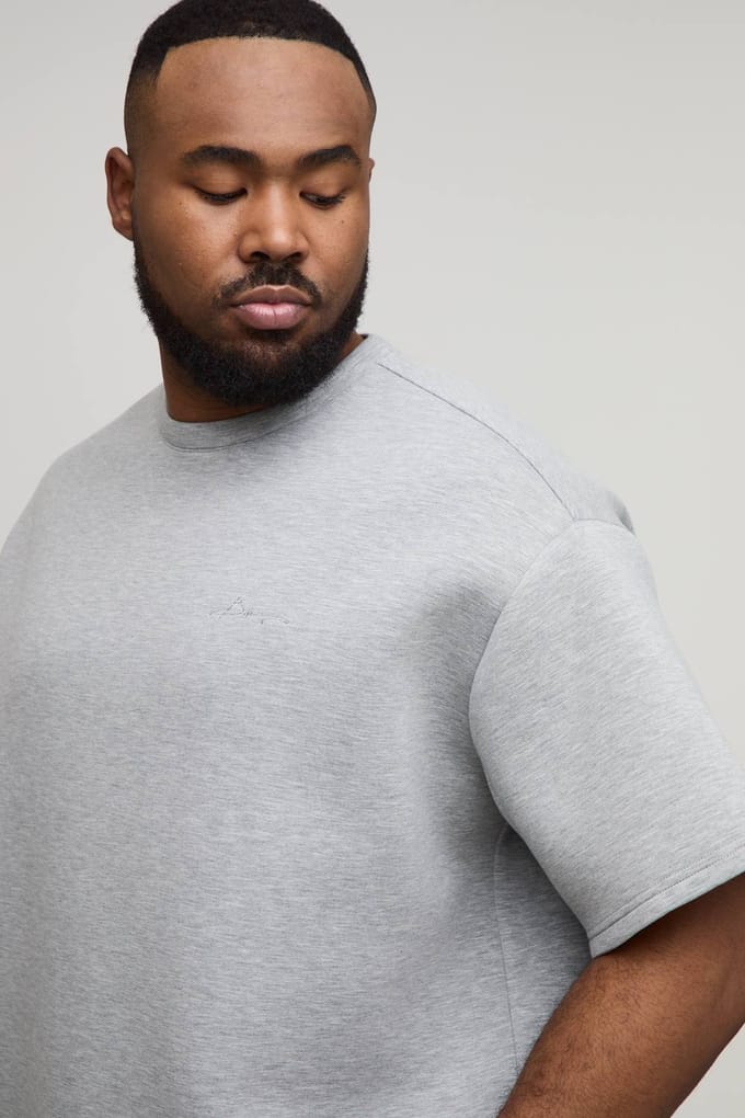 Plus Oversized Boxy Scuba Marl T-Shirt | Grey Marl | Size 2XL