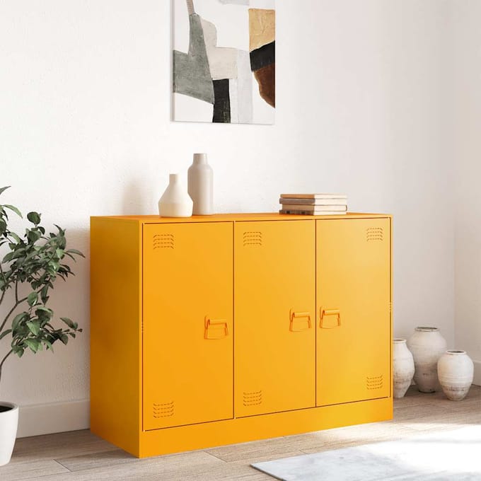 vidaXL - Dressoir - 99x39x73 - cm - staal - mosterdgeel