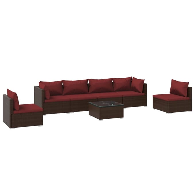 vidaXL - 7-delige - Loungeset - met - kussens - poly - rattan - bruin