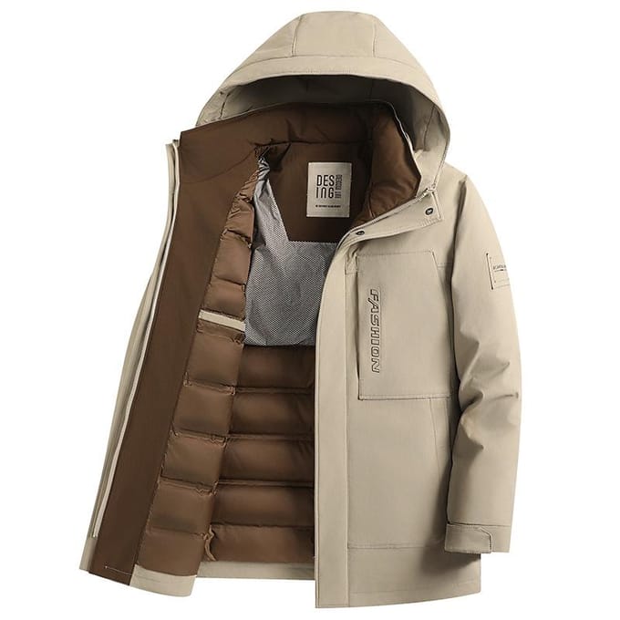 Veste d'hiver chaude à capuche pour hommes, pour jeunes et d'âge moyen, épaissie et coupe-froid 4XL beige