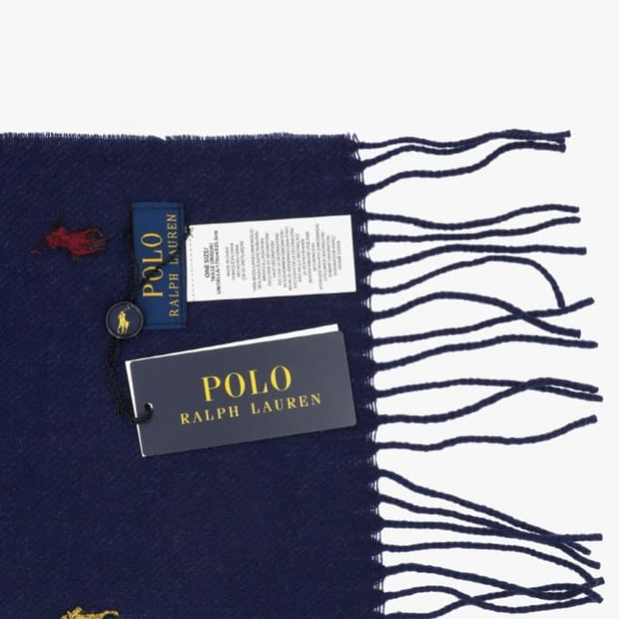 Polo Ralph Lauren Pony Geborduurde Franje Sjaal Pc1315 410 PC1315-410 blue