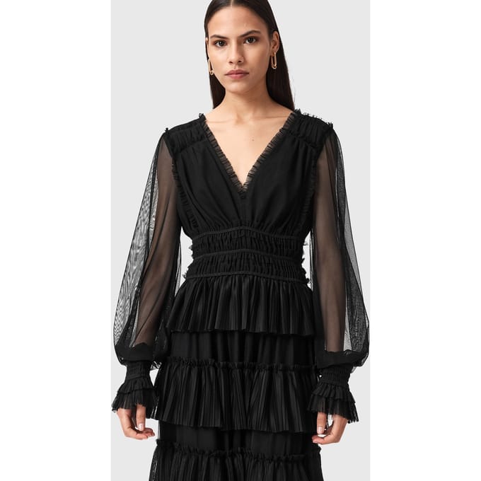 AllSaints Xantara Dress Black Maat: 2 | Maxi Jurken Outlet | Dames | Zwart