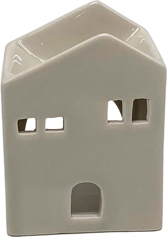 Aardewerk huisje met LED taupe