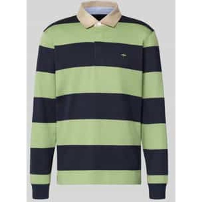 Fynch-Hatton Trui Striped Rugby Polo Pullover Navy-Groen / male