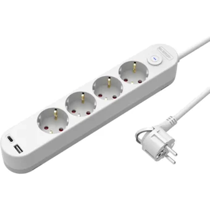 Sencys Stekkerdoos 4-voudig Met Usb A+c Wit 3 Meter