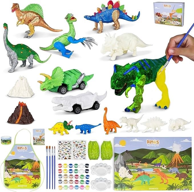 Dinosaurus Schilderset met 16 Figuren en Glow in the Dark Verf