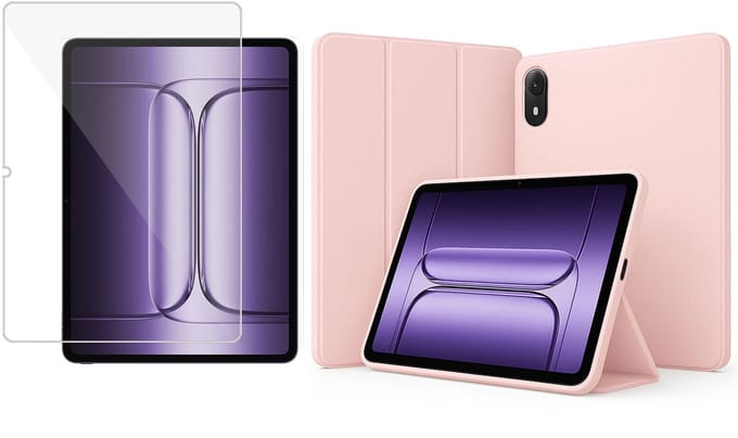 TechNow Hoesje + Screenprotector geschikt voor OnePlus Pad 3 Hoesje – Glas - Extreme Shock Case – Smart Case - Rose
