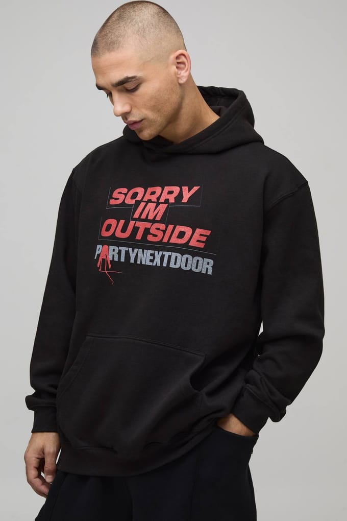 Zwarte Oversized PartyNextDoor-licentie-bedrukte hoodie | Black | Size Medium