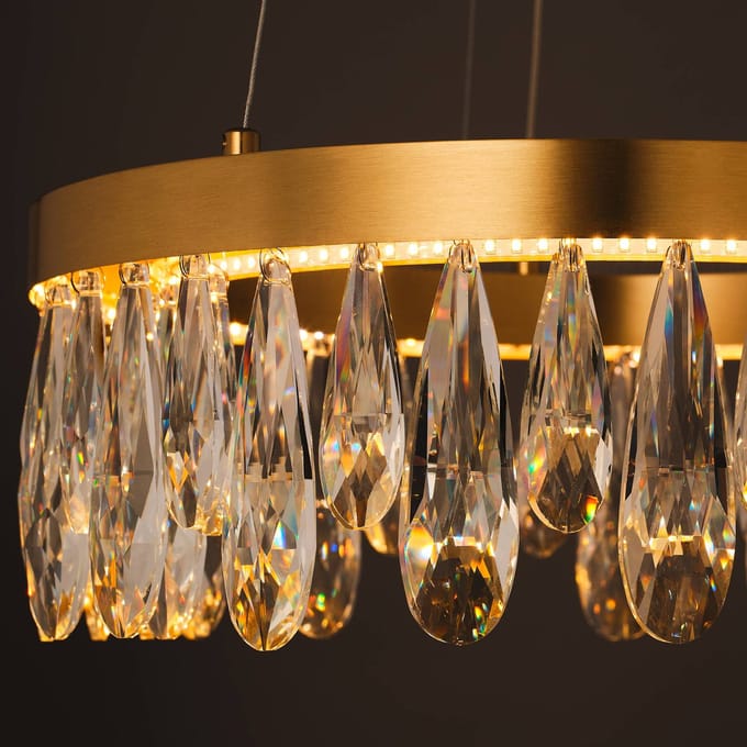 Brilliant LED hanglamp Celestia, Ø 40 cm, messingkleurig, kristal