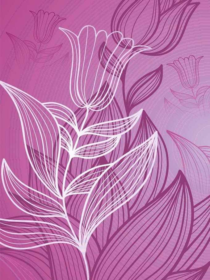 Purple Flower Drawing Photo Wallcovering