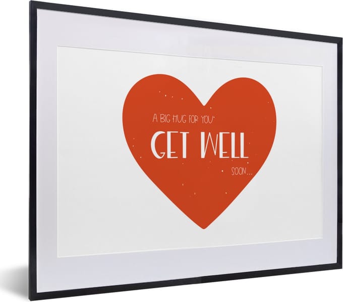 Fotolijst incl. Poster - Beterschap - Spreuken - Wit - Knuffel - 40x30 cm - Posterlijst
