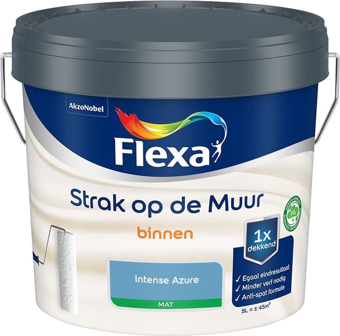 Flexa - Strak Op De Muur Binnen Mat - Intense Azure - Mengverf - 5 L