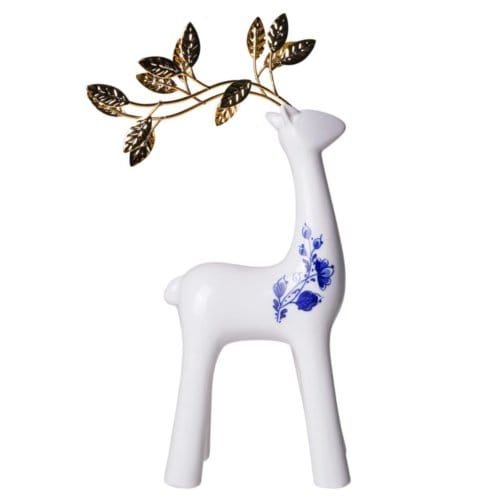 Heinen Delfts Blauw - Rendier groot - Goud - Keramiek - 31 cm