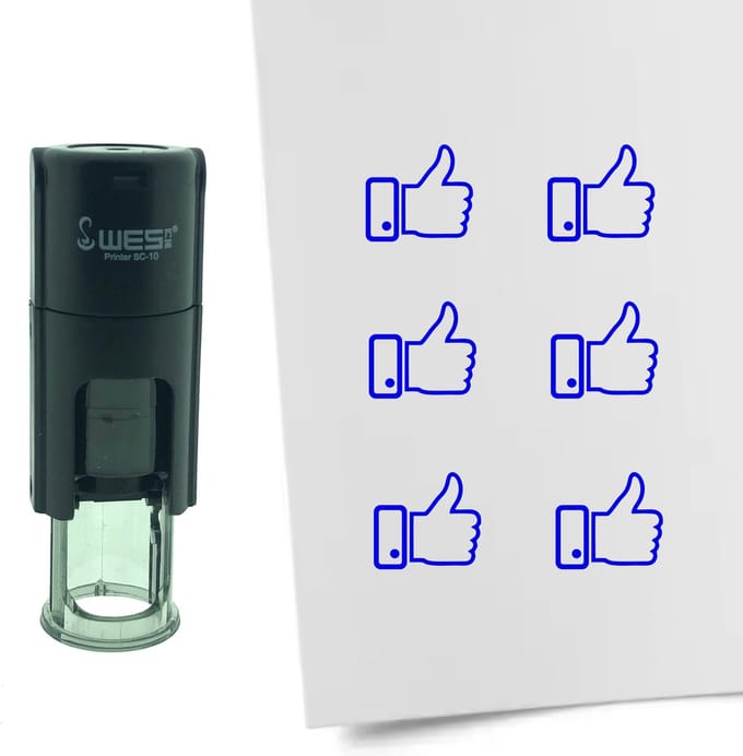 CombiCraft Stempel Like Duim 10mm rond - blauwe inkt
