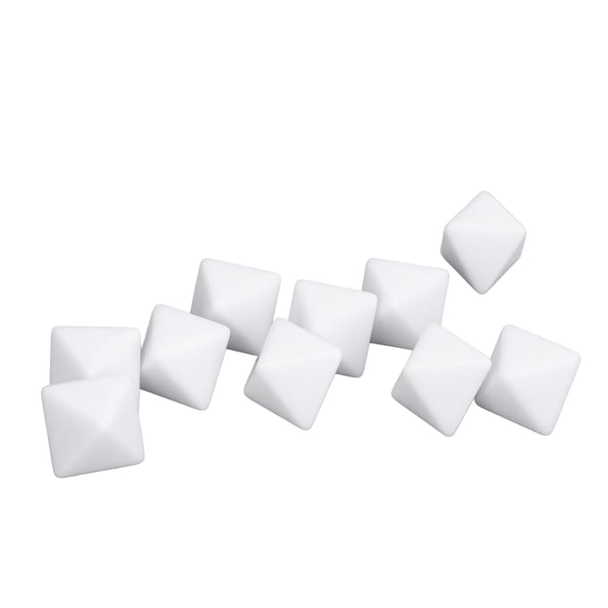 30 stuks 8-zijdige blanco witte dobbelstenen voor bordspellen, lesgeven, plastic, multifunctionele doe-het-zelf dobbelstenen white