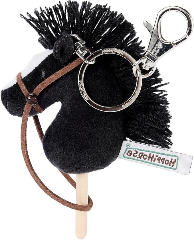 Mini Stokpaardje - Sleutelhanger Paardje - Accessoire - Met Echte Teugels - 12 cm - Zwart