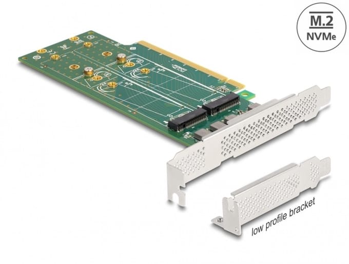 Delock PCI Express 4.0 x16 Card to 4 x internal NVMe M.2 Key M 110 mm - Bifurcation - Low Profile Form Factor