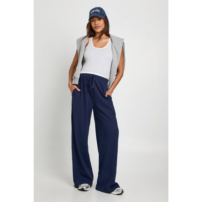 boohoo Dames Zwangerschaps Basic Rib Broek met wijde pijpen | Marineblauw | Maat: 38