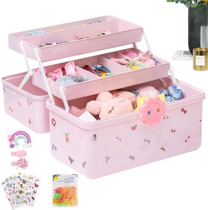 Haaraccessoires Organizer - Opbergdoos Kinderen - Sieraden Opbergen - Drie Laags Ontwerp - 1 Stuk - Multikleur
