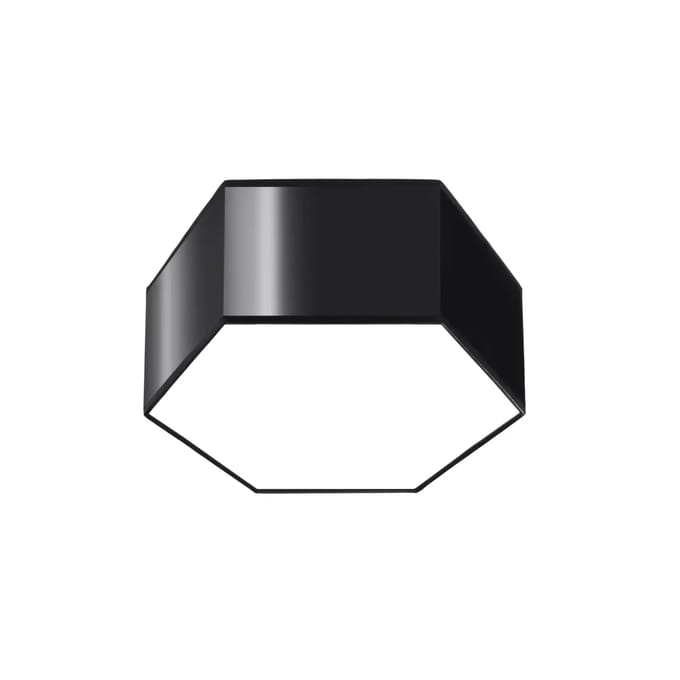 Plafondlamp SUNDE 13 zeshoekig met middelhoge behuizing - Sollux Lighting - IP20 - Zwart pvc behuizing - 30.5 x 26.5 x 13.5 cm - 2 x E27 LED, exclusief lichtbron - 2 x 15 W - Moderne plafondlamp voor woonkamer, slaapkamer en eetkamer