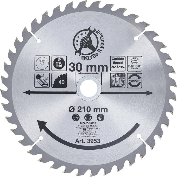 BGS HM cirkelzaagblad - Ø 210 x 30 x 2,6 mm - 40 tanden