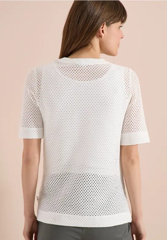 Shirt met ronde hals in ajour look