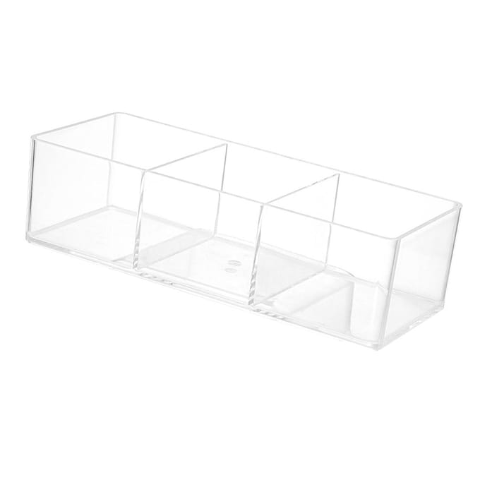 Multifunctionele Acryl Opbergdoos met 3 Vakken Transparante Make-up Cosmetica Organizer Watjes white