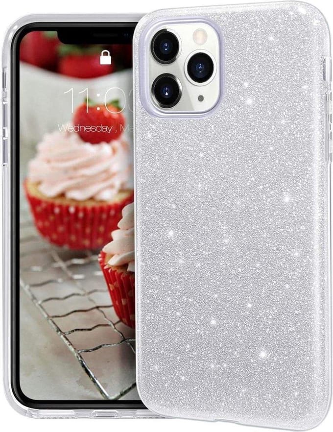 Geschikt voor Apple iPhone 11 Pro Max Backcover - Zilver - Glitter Bling Bling - TPU case