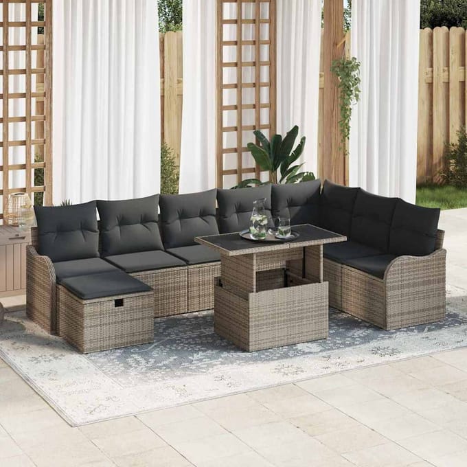 vidaXL Tuin Sofa Set 9 st Grijs poly rattan