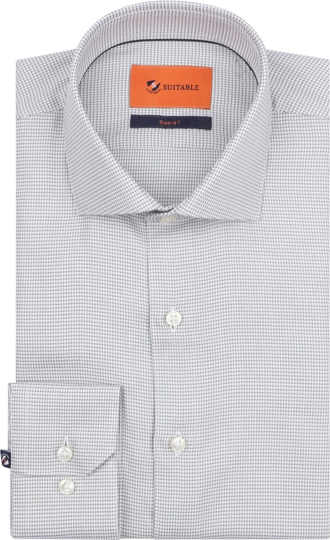 Suitable Overhemd Extra Lange Mouwen Print Taupe - Maat 43 - Heren - Overhemden Formeel