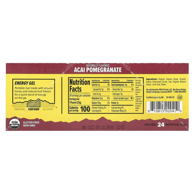 Honey Stinger, Gel Énergétique, Açaï Grenade, 24 sachets, 1,1 oz (31 g) chaque