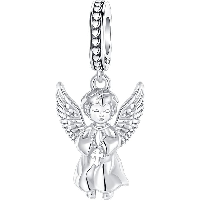 Aile d'Ange Gardien en Métal Cuivré Religion Paix Pendentif Composant Perle Charme Composant de Charme Compatible Avec les Composants de Charme Authentiques Originaux white