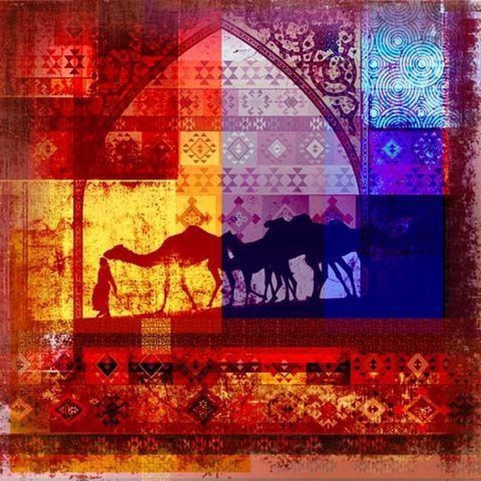 Safaary - Arabisch schilderij Camels Geel