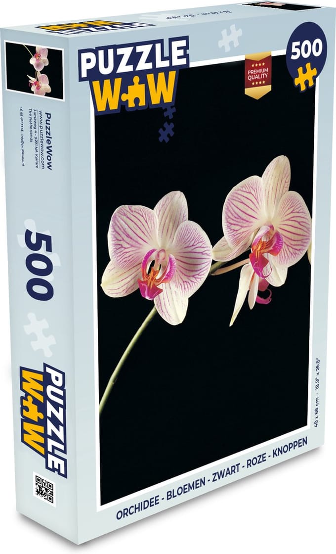 Puzzel Orchidee - Bloemen - Zwart - Roze - Knoppen - Legpuzzel - Puzzel 500 stukjes