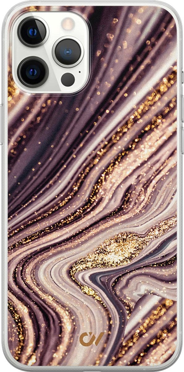 Hoesje geschikt voor Apple iPhone 12 Pro Max - Golden Pink Marble - - Paars - Apple - Casevibes