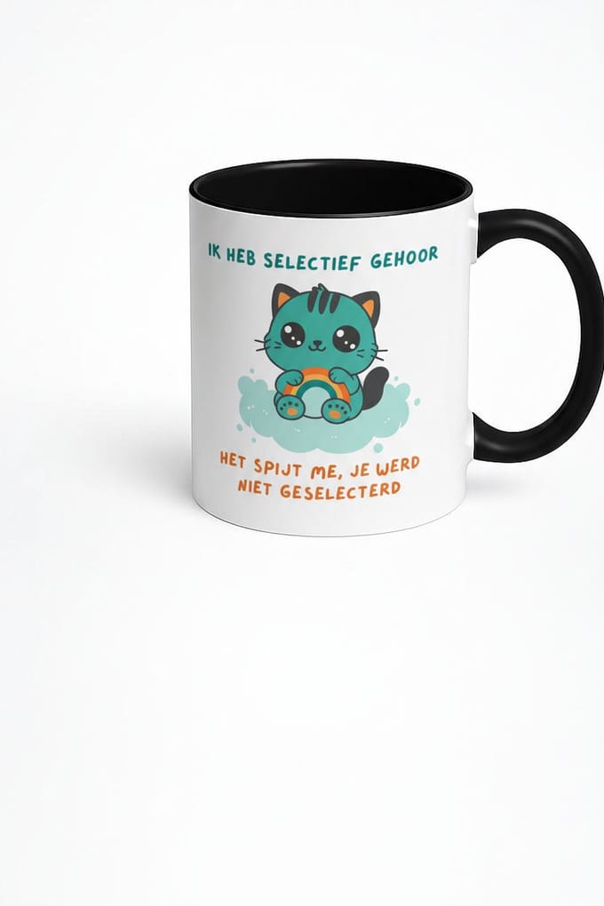 Mok "Ik Heb Selectief Gehoor" - Grappige Koffiemok met Kat Design