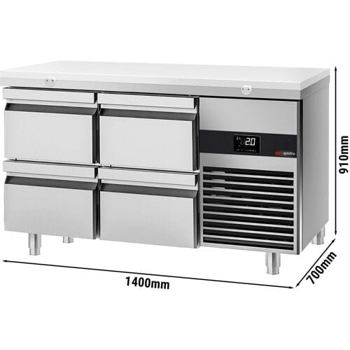 GGM Gastro Kühltisch PREMIUM - 1400x700mm - mit 4 Schubladen - inkl. Schneideplatte Weiß